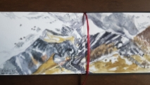 croquis aquarelle, carnet de voyage, la Grave, vue sur le glacier de la Meije, mazet